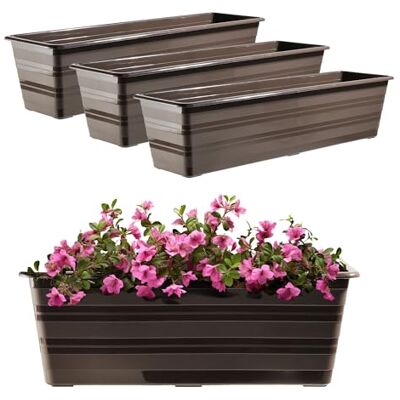 KADAX Lot de 3 jardinières pour balcon en plastique, résistant aux intempéries, pot de fleurs pour balustrade de 60 cm, Marron KADAX Lot de 3 jardinières pour balcon en plastique, résistant aux intempéries, pot de fleurs pour balustrade de 60 cm, Marron
