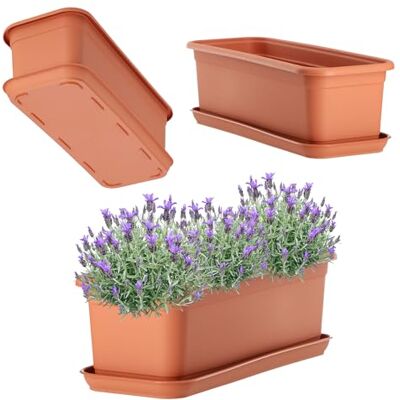 KADAX Jardinière avec soucoupe, jardinière de balcon en plastique, bac à plantes pour intérieur et extérieur, pot de fleurs pour balcon, terrasse, rebord de fenêtre (40 cm, terre cuite) KADAX Jardinière avec soucoupe, jardinière de balcon en plastique, bac à plantes pour intérieur et extérieur, pot de fleurs pour balcon, terrasse, rebord de fenêtre (40 cm, terre cuite)