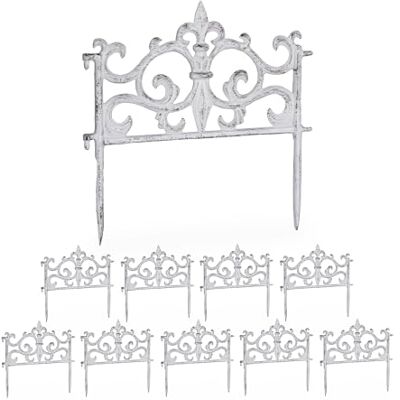 Relaxdays Lot de 10 clôtures en fonte 27 x 27 cm (H x l) Design vintage Bordure de parterre à emboîter Clôture décorative Blanc Relaxdays Lot de 10 clôtures en fonte 27 x 27 cm (H x l) Design vintage Bordure de parterre à emboîter Clôture décorative Blanc