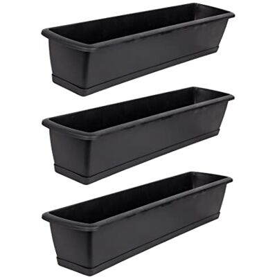 BigDean Lot de 3 jardinières avec soucoupe Anthracite de 60 cm de long En plastique PP Jardinière de balcon étroite BigDean Lot de 3 jardinières avec soucoupe Anthracite de 60 cm de long En plastique PP Jardinière de balcon étroite