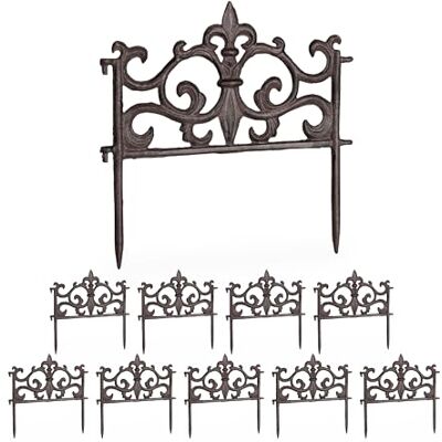 Relaxdays Lot de 10 clôtures en fonte 27 x 27 cm (H x l) Design vintage Bordure de parterre à emboîter Clôture décorative Marron Relaxdays Lot de 10 clôtures en fonte 27 x 27 cm (H x l) Design vintage Bordure de parterre à emboîter Clôture décorative Marron