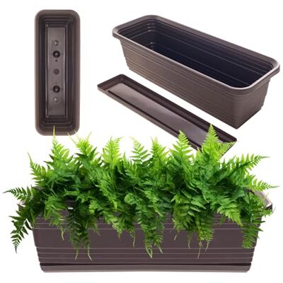 KADAX Jardinière avec soucoupe, avec ou sans supports de jardinière, pot de balcon en plastique, bac à plantes, jardinière de balustrade, pot de fleurs (moka, 50 cm) KADAX Jardinière avec soucoupe, avec ou sans supports de jardinière, pot de balcon en plastique, bac à plantes, jardinière de balustrade, pot de fleurs (moka, 50 cm)