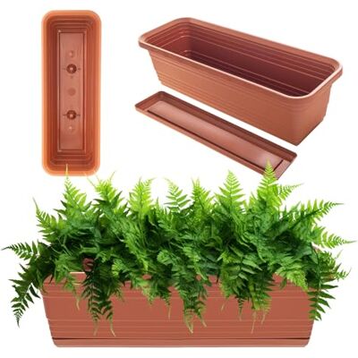 KADAX Jardinière avec soucoupe, avec ou sans supports de jardinière, pot de balcon en plastique, bac à plantes, jardinière de balustrade, pot de fleurs (rouge brique, 50 cm), K9995 KADAX Jardinière avec soucoupe, avec ou sans supports de jardinière, pot de balcon en plastique, bac à plantes, jardinière de balustrade, pot de fleurs (rouge brique, 50 cm), K9995