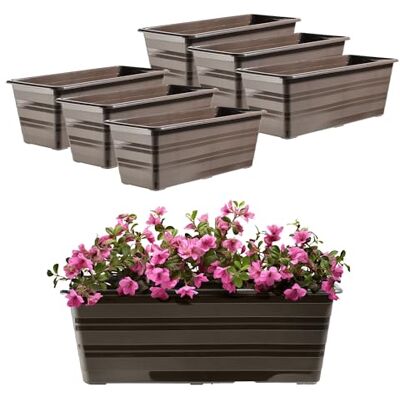 KADAX Lot de 6 jardinières pour balcon en plastique, résistant aux intempéries, pot de fleurs pour balustrade de 40 cm, Marron KADAX Lot de 6 jardinières pour balcon en plastique, résistant aux intempéries, pot de fleurs pour balustrade de 40 cm, Marron