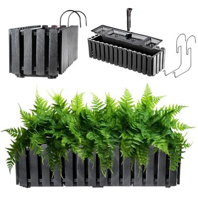KADAX Jardinière de balcon, pots de fleurs en 2 tailles et 4 variantes de couleurs, aspect lattes, style maison de campagne avec bouchon en caoutchuk (pot de fleurs, 60 cm) KADAX Jardinière de balcon, pots de fleurs en 2 tailles et 4 variantes de couleurs, aspect lattes, style maison de campagne avec bouchon en caoutchuk (pot de fleurs, 60 cm)