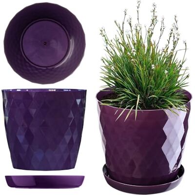 KADAX Pot décoratif pour fleurs et plantes avec soucoupe Matériau léger et résistant (30 cm, Violet) KADAX Pot décoratif pour fleurs et plantes avec soucoupe Matériau léger et résistant (30 cm, Violet)
