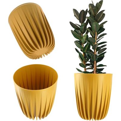 KADAX pot de fleurs en plastique moderne avec motif géométrique rond, insert, naturel haut (∅ 30 cm, jaune foncé) KADAX pot de fleurs en plastique moderne avec motif géométrique rond, insert, naturel haut (∅ 30 cm, jaune foncé)