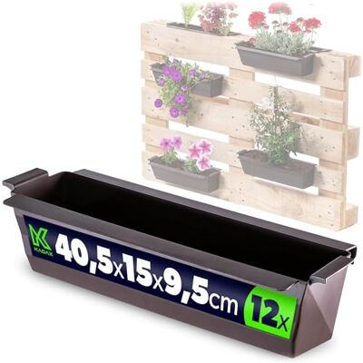 KADAX Lot de 12 jardinières pour palettes avec système de suspension, 37 x 9 cm, marron, à planter et décorer, comme jardinière de balcon, bac à fleurs pour palette européenne, insert de pot de fleurs KADAX Lot de 12 jardinières pour palettes avec système de suspension, 37 x 9 cm, marron, à planter et décorer, comme jardinière de balcon, bac à fleurs pour palette européenne, insert de pot de fleurs