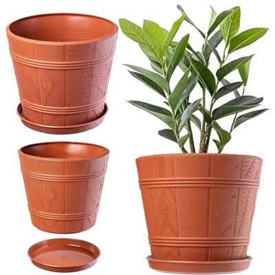 KADAX Pot de fleurs avec soucoupe Pour intérieur et extérieur Aspect bois En plastique résistant aux intempéries Pour fleurs, jardin, balcon Diamètre 38 cm Terre cuite KADAX Pot de fleurs avec soucoupe Pour intérieur et extérieur Aspect bois En plastique résistant aux intempéries Pour fleurs, jardin, balcon Diamètre 38 cm Terre cuite