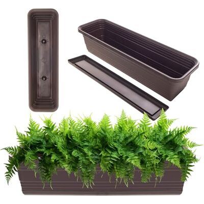 KADAX Jardinière avec soucoupe, avec ou sans supports de jardinière, pot de balcon en plastique, bac à plantes, jardinière de balustrade, pot de fleurs (moka, 60 cm), K10004 KADAX Jardinière avec soucoupe, avec ou sans supports de jardinière, pot de balcon en plastique, bac à plantes, jardinière de balustrade, pot de fleurs (moka, 60 cm), K10004