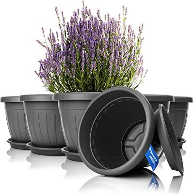 BigDean Lot de 6 pots de fleurs ronds avec soucoupe Ø 40 x H 31 cm Anthracite – Pot de fleurs résistant aux intempéries – Évacuation de l'eau en plastique incassable – Convient pour l'intérieur et l'extérieur – Fabriqué en Europe BigDean Lot de 6 pots de fleurs ronds avec soucoupe Ø 40 x H 31 cm Anthracite – Pot de fleurs résistant aux intempéries – Évacuation de l'eau en plastique incassable – Convient pour l'intérieur et l'extérieur – Fabriqué en Europe