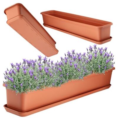 KADAX Pot de fleurs en terre cuite de 80 cm avec soucoupe, jardinière en plastique pour intérieur et extérieur, balcon, terrasse, rebord de fenêtre KADAX Pot de fleurs en terre cuite de 80 cm avec soucoupe, jardinière en plastique pour intérieur et extérieur, balcon, terrasse, rebord de fenêtre