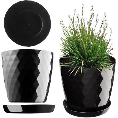 KADAX Pot décoratif pour fleurs et plantes, avec soucoupe, matériau léger et résistant (30 cm, noir) KADAX Pot décoratif pour fleurs et plantes, avec soucoupe, matériau léger et résistant (30 cm, noir)