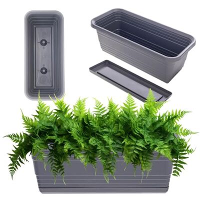 KADAX Jardinière avec soucoupe, avec ou sans supports de jardinière, pot de balcon en plastique, bac à plantes, bac à balustrade, pot de fleurs (anthracite, 40 cm) KADAX Jardinière avec soucoupe, avec ou sans supports de jardinière, pot de balcon en plastique, bac à plantes, bac à balustrade, pot de fleurs (anthracite, 40 cm)