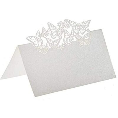 Bkrdty Lot de 100 cartes de place 12 x 9 cm en forme de papillon blanc nacré pour décoration de fête, mariage Bkrdty Lot de 100 cartes de place 12 x 9 cm en forme de papillon blanc nacré pour décoration de fête, mariage