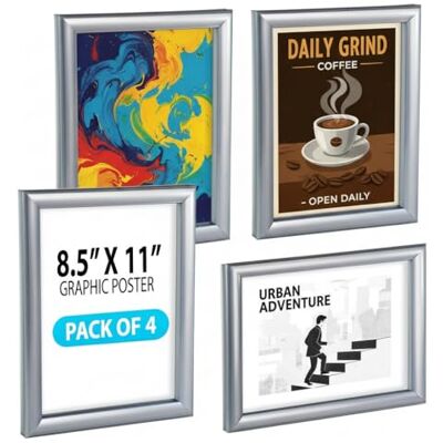 Azar Displays 300336-SLV-4PK Lot de 4 cadres muraux en plastique pour affiche portrait et paysage 21,6 x 27,9 cm Azar Displays 300336-SLV-4PK Lot de 4 cadres muraux en plastique pour affiche portrait et paysage 21,6 x 27,9 cm