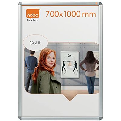 Nobo Porte-Affiche Mural pour Affiches de 700 x 1000 mm avec Cadre Clipsable en Aluminium, Façade avec Revêtement Anti-Reflet, Premium Plus, Argenté, 1902209 Nobo Porte-Affiche Mural pour Affiches de 700 x 1000 mm avec Cadre Clipsable en Aluminium, Façade avec Revêtement Anti-Reflet, Premium Plus, Argenté, 1902209