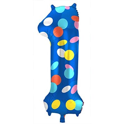 Folat 64181 Ballon d'anniversaire chiffre 1 pois colorés bleu avec pois colorés 86 cm Décoration d'anniversaire Numéro de ballon Colourful, cm Folat 64181 Ballon d'anniversaire chiffre 1 pois colorés bleu avec pois colorés 86 cm Décoration d'anniversaire Numéro de ballon Colourful, cm