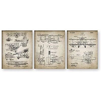 Yimesoy Affiche De Plan De Brevet d'avion Biplan Vintage Et Impression Aviation 3 Pièces Photos Murales Peinture sur Toile pour Salon Décor À La Maison 16"X24"X3Pcs Yimesoy Affiche De Plan De Brevet d'avion Biplan Vintage Et Impression Aviation 3 Pièces Photos Murales Peinture sur Toile pour Salon Décor À La Maison 16"X24"X3Pcs