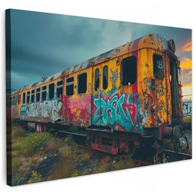 MuchoWow © Impressions sur Toile Deco Tableau Murale Decoration Salon 90x60 cm Peinture Tableaux Chambre Toiles Maison Graffiti Train Street art Abandonné Banksy MuchoWow © Impressions sur Toile Deco Tableau Murale Decoration Salon 90x60 cm Peinture Tableaux Chambre Toiles Maison Graffiti Train Street art Abandonné Banksy