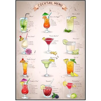 Wallario Tableau mural Menu cocktail de qualité supérieure Poster avec cadre noir Dimensions : 70 x 100 cm Wallario Tableau mural Menu cocktail de qualité supérieure Poster avec cadre noir Dimensions : 70 x 100 cm