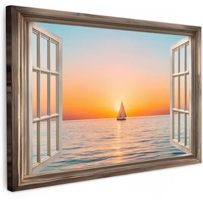 MuchoWow © Impressions sur Toile Deco Tableau Murale Decoration Salon 90x60 cm Peinture Tableaux Chambre Toiles Maison Vue de la Fenêtre Mer Bateau Coucher Soleil MuchoWow © Impressions sur Toile Deco Tableau Murale Decoration Salon 90x60 cm Peinture Tableaux Chambre Toiles Maison Vue de la Fenêtre Mer Bateau Coucher Soleil