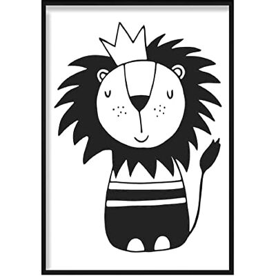 ARTZE Wall Art Poster scandinave Lion pour chambre d'enfant, format A4, noir/blanc ARTZE Wall Art Poster scandinave Lion pour chambre d'enfant, format A4, noir/blanc