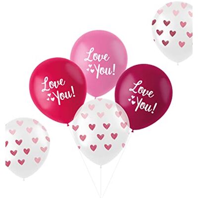 Folat 24885 Lot de 6 ballons décoratifs romantiques « Love You » en latex à l'hélium pour mariage, Saint-Valentin ou fête des mères, rose, 33 cm Folat 24885 Lot de 6 ballons décoratifs romantiques « Love You » en latex à l'hélium pour mariage, Saint-Valentin ou fête des mères, rose, 33 cm