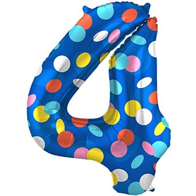 Folat 64184 Ballon d'anniversaire chiffre 4 pois colorés bleu avec pois colorés 86 cm Décoration d'anniversaire Numéro de ballon Colourful, cm Folat 64184 Ballon d'anniversaire chiffre 4 pois colorés bleu avec pois colorés 86 cm Décoration d'anniversaire Numéro de ballon Colourful, cm