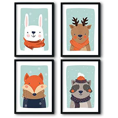bilderreich Lot de 4 posters pour chambre d'enfant Décoration pour chambre de bébé Motif animaux en hiver Sans cadre 4 x 30 x 40 cm bilderreich Lot de 4 posters pour chambre d'enfant Décoration pour chambre de bébé Motif animaux en hiver Sans cadre 4 x 30 x 40 cm