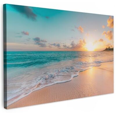 MuchoWow © Impressions sur Toile Deco Tableau Murale Decoration Salon Bleu 90x60 cm Peinture Tableaux Chambre Toiles Maison Coucher de soleil Plage Mer Été MuchoWow © Impressions sur Toile Deco Tableau Murale Decoration Salon Bleu 90x60 cm Peinture Tableaux Chambre Toiles Maison Coucher de soleil Plage Mer Été