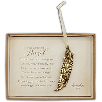 ART Abbey & CA Gift Bo Passing Angel Feather Ornament On White Ribbon, 0.5"x3"x0.75", Brass ART Abbey & CA Gift Bo Passing Angel Feather Ornament On White Ribbon, 0.5"x3"x0.75", Brass