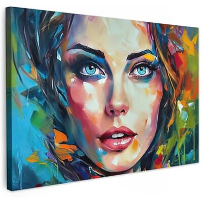 MuchoWow © Impressions sur Toile Deco Tableau Murale Decoration Salon Art 90x60 cm Peinture Tableaux Chambre Toiles Maison Visage Femme à l'huile Coloré MuchoWow © Impressions sur Toile Deco Tableau Murale Decoration Salon Art 90x60 cm Peinture Tableaux Chambre Toiles Maison Visage Femme à l'huile Coloré