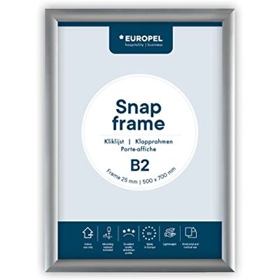 Europel OPUS 2 Cadre Snap B1, 25 mm, Fabrication en aluminium anodisé et couche anti-éblouissement, pinces pour affichages de posters et publicités, Cadre de tableau d'affichage pour les murs Europel OPUS 2 Cadre Snap B1, 25 mm, Fabrication en aluminium anodisé et couche anti-éblouissement, pinces pour affichages de posters et publicités, Cadre de tableau d'affichage pour les murs