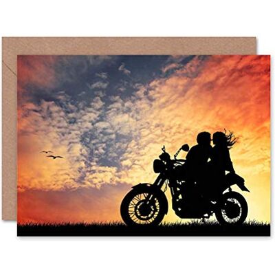 Wee Blue Coo Couple On Motorbike Romantic Sunset Silhouette, Blank Card Moteur romain Le coucher du soleil Wee Blue Coo Couple On Motorbike Romantic Sunset Silhouette, Blank Card Moteur romain Le coucher du soleil