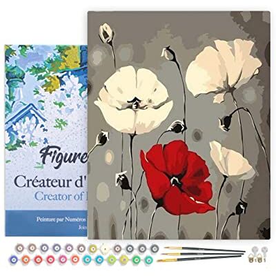 ART Peinture par numéros pour adultes avec cadre fleurs rouges et blanches Peinture par numéros Kit de bricolage Toile tendue sur cadre en bois 40 x 50 cm ART Peinture par numéros pour adultes avec cadre fleurs rouges et blanches Peinture par numéros Kit de bricolage Toile tendue sur cadre en bois 40 x 50 cm