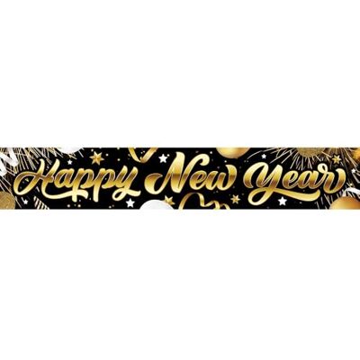 FIESTAS GUIRCA Affiche Happy New Year Tissu (290x50cm) Décoration de Fête pour Nouvel An et Célébrations Idéal pour les fêtes de fin d'année et Noël Noir FIESTAS GUIRCA Affiche Happy New Year Tissu (290x50cm) Décoration de Fête pour Nouvel An et Célébrations Idéal pour les fêtes de fin d'année et Noël Noir