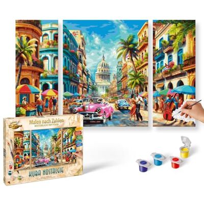 Schipper Peinture par numéros Cuba Nostalgie Tableaux de peinture pour adultes avec pinceaux et peintures acryliques, triptyque, 50 x 80 cm Schipper Peinture par numéros Cuba Nostalgie Tableaux de peinture pour adultes avec pinceaux et peintures acryliques, triptyque, 50 x 80 cm