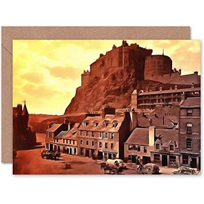 Wee Blue Coo EDINBURGH CASTLE FROM THE GRASSMARKET 1904 BIRTHDAY BLANK GREETINGS CARD Wee Blue Coo EDINBURGH CASTLE FROM THE GRASSMARKET 1904 BIRTHDAY BLANK GREETINGS CARD
