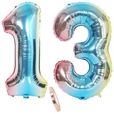 linjinde 2 Ballons Numéro 13, Ballon 13 Ans Anniversaire Arc en Ciel Bleu Fille Garcon ,40" Géant Ballon Figurines Gonflable Hélium Feuille Chiffres pour La Décoration De Fête d'anniversaire,Prom (XXXL 80cm) linjinde 2 Ballons Numéro 13, Ballon 13 Ans Anniversaire Arc en Ciel Bleu Fille Garcon ,40" Géant Ballon Figurines Gonflable Hélium Feuille Chiffres pour La Décoration De Fête d'anniversaire,Prom (XXXL 80cm)