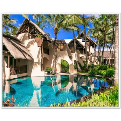 Wallario Tableau mural Resort tropical avec palmiers de qualité supérieure, poster avec cadre blanc, taille : 40 x 50 cm Wallario Tableau mural Resort tropical avec palmiers de qualité supérieure, poster avec cadre blanc, taille : 40 x 50 cm