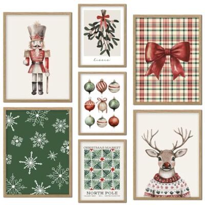 ART Lot de 7 Affiche Murale Cadre en Bois Vacances de Noël Bois MDF Robuste, pour Salon et Chambre, Design Moderne, Verre de Protection, Montage Mural Facile ART Lot de 7 Affiche Murale Cadre en Bois Vacances de Noël Bois MDF Robuste, pour Salon et Chambre, Design Moderne, Verre de Protection, Montage Mural Facile