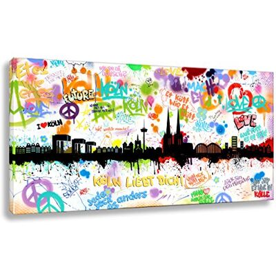 Kunstbruder Banksy Impression sur toile Motif horizon de Cologne Tags by Hero Art Skyline Décoration Murale Différentes tailles 30 x 60 cm Kunstbruder Banksy Impression sur toile Motif horizon de Cologne Tags by Hero Art Skyline Décoration Murale Différentes tailles 30 x 60 cm
