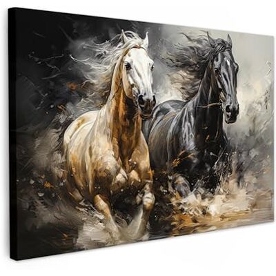 MuchoWow © Impressions sur Toile Deco Tableau Murale Decoration Salon 90x60 cm Peinture Tableaux Chambre Toiles Maison Chevaux Noirs Blancs Animaux MuchoWow © Impressions sur Toile Deco Tableau Murale Decoration Salon 90x60 cm Peinture Tableaux Chambre Toiles Maison Chevaux Noirs Blancs Animaux