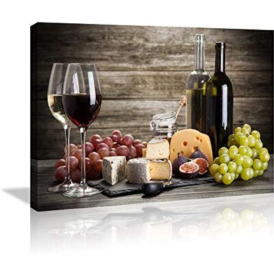Visario 4016 Impression sur toile pour cuisine, salle à manger Motif vin fromage nature morte 80 x 60 cm avec cadre en bois Motif raisins et figues Décoration murale moderne pour salon, bar, cadeau Visario 4016 Impression sur toile pour cuisine, salle à manger Motif vin fromage nature morte 80 x 60 cm avec cadre en bois Motif raisins et figues Décoration murale moderne pour salon, bar, cadeau
