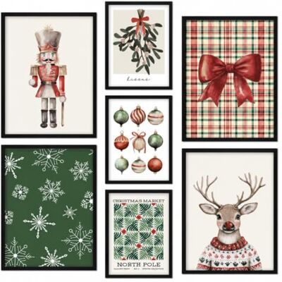 ART Lot de 7 Affiche Murale Cadre Noir XXL Vacances de Noël Bois MDF Robuste, pour Salon et Chambre, Design Moderne, Verre de Protection, Montage Mural Facile ART Lot de 7 Affiche Murale Cadre Noir XXL Vacances de Noël Bois MDF Robuste, pour Salon et Chambre, Design Moderne, Verre de Protection, Montage Mural Facile