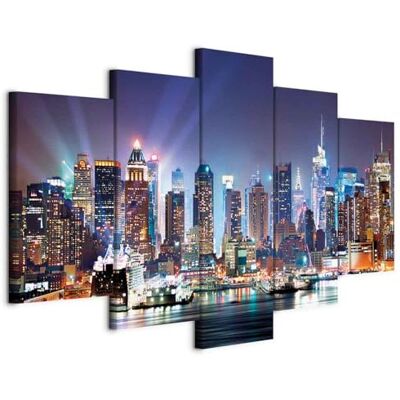 B&D XXL Tableau Décoration Murale Chambre, Ville New York Nuit, 100x50 cm Clous Inclus, Impression sur Toile, Tableaux, Posters et Arts Décoratifs, Cadre en Bois, Maison Bureau Cuisine B&D XXL Tableau Décoration Murale Chambre, Ville New York Nuit, 100x50 cm Clous Inclus, Impression sur Toile, Tableaux, Posters et Arts Décoratifs, Cadre en Bois, Maison Bureau Cuisine