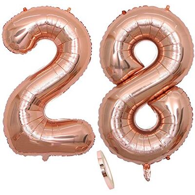 zooting Lot de 2 ballons en forme de numéro 28 Ballons géants en aluminium Pour fille Or rose Pour décoration d'anniversaire, fête, bal de fin d'année Taille XXL : 100 cm zooting Lot de 2 ballons en forme de numéro 28 Ballons géants en aluminium Pour fille Or rose Pour décoration d'anniversaire, fête, bal de fin d'année Taille XXL : 100 cm
