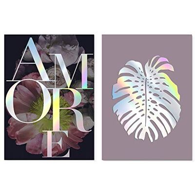 homelov Lot de 2 affiches haut de gamme Format A3 – 30 x 40 cm Papier 100% sans bois & impression d'art de haute qualité Papier mural & autocollant gratuit Amore Monstera Real Holo Set homelov Lot de 2 affiches haut de gamme Format A3 – 30 x 40 cm Papier 100% sans bois & impression d'art de haute qualité Papier mural & autocollant gratuit Amore Monstera Real Holo Set