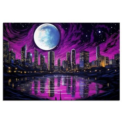 Wallario Poster Lune au-dessus de la ville de qualité supérieure Taille : 100 x 150 cm Poster XXL Wallario Poster Lune au-dessus de la ville de qualité supérieure Taille : 100 x 150 cm Poster XXL